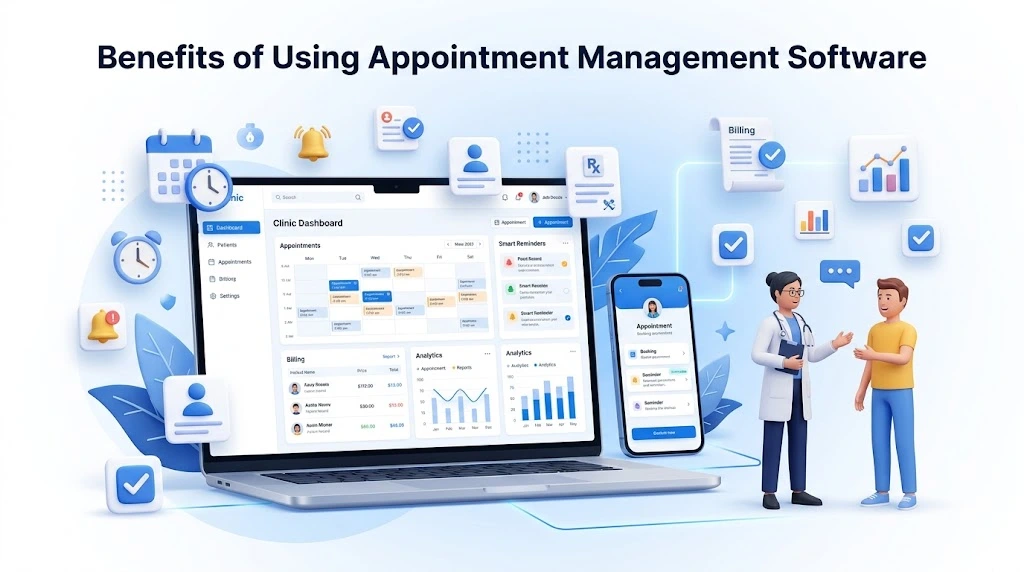 Appointment management software streamlining clinic scheduling and patient booking efficiency.